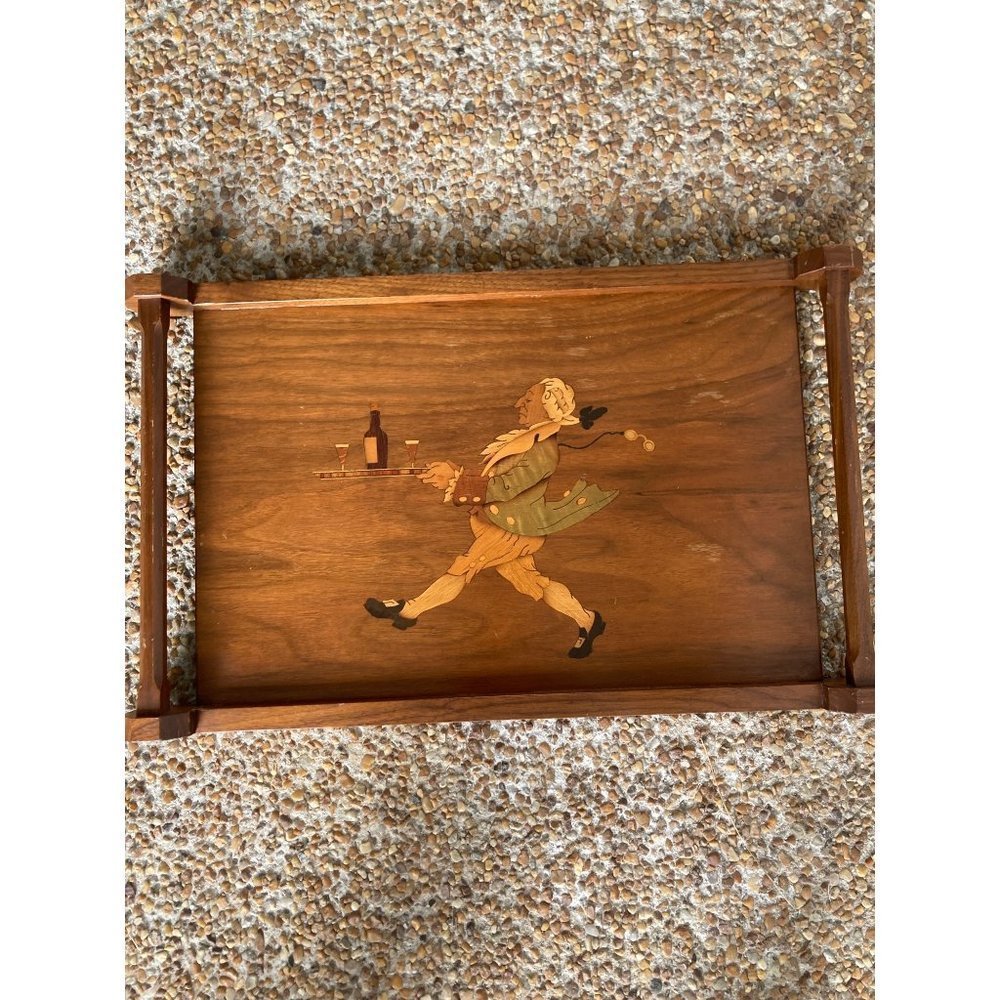 VINTAGE Wood Tray With Wood Inlay